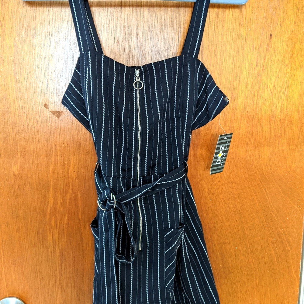 Double Zero Striped Belted Romper Shorts